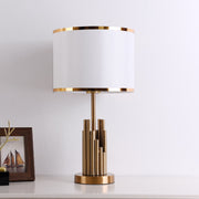 Brass Tiered Column Table Lamp – Modern Fabric Shade Bedside Light