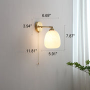 Brass Ribbed Glass Wall Lamp  – Textured Dome Pull-Chain Switch