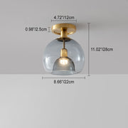 Brushed Brass Semi-Flush Ceiling Light with Smoked Glass Globe