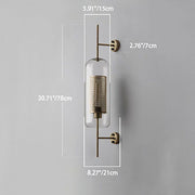 Vertical Glass Tube Wall Lamp Sconce – Perforated Brass Cylinder LED Fixture with Clear Dome Shade