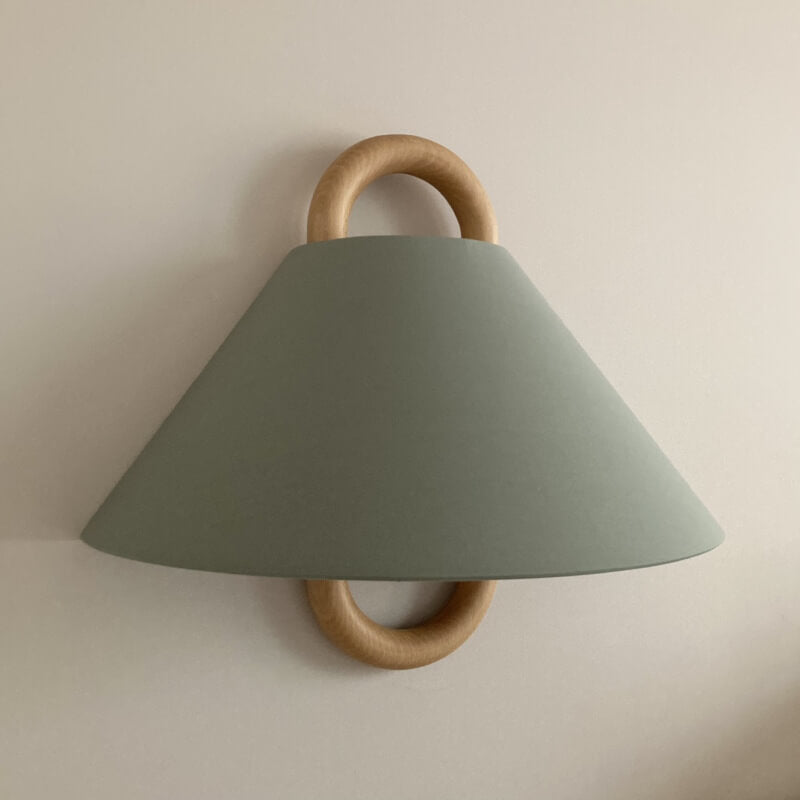 Nordic Loop Wall Lamp – Modern Wood Frame LED Fixture with Fabric Shade