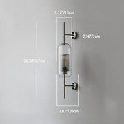 Vertical Glass Tube Wall Lamp Sconce – Perforated Brass Cylinder LED Fixture with Clear Dome Shade