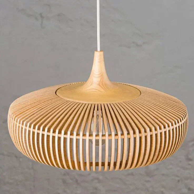 Stratum Bamboo Pendant Light – Woven Wood Ceiling Lamp Dining Room Kitchen Island Decorative Lighting