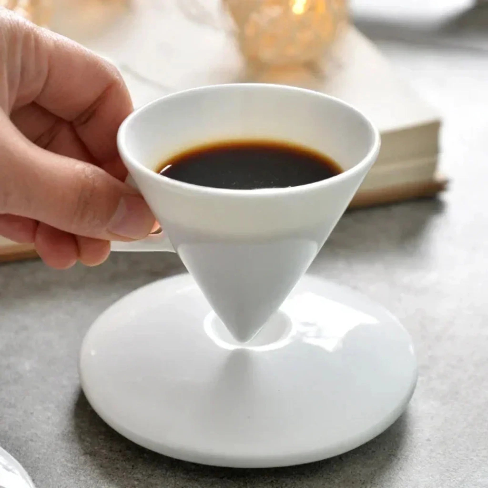 Celeste Espresso Cup Set – Modern White Porcelain Coffee Cups Saucers Spoons Kitchen Dining Tableware
