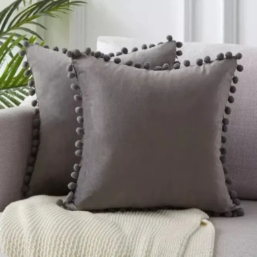 Bellamy Pom Pom Pillow Covers – Decorative Throw Cushion Cover Set White Cotton Linen Living Room Bedroom