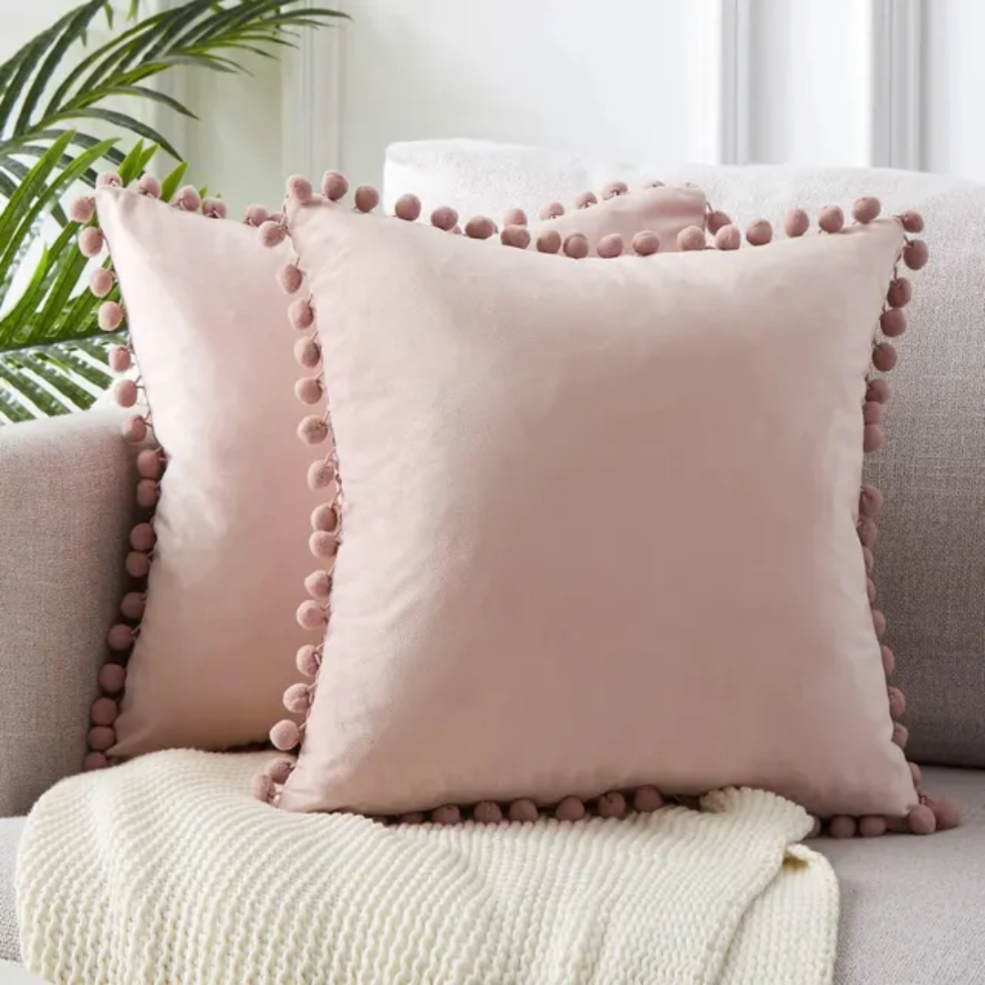 Bellamy Pom Pom Pillow Covers – Decorative Throw Cushion Cover Set White Cotton Linen Living Room Bedroom