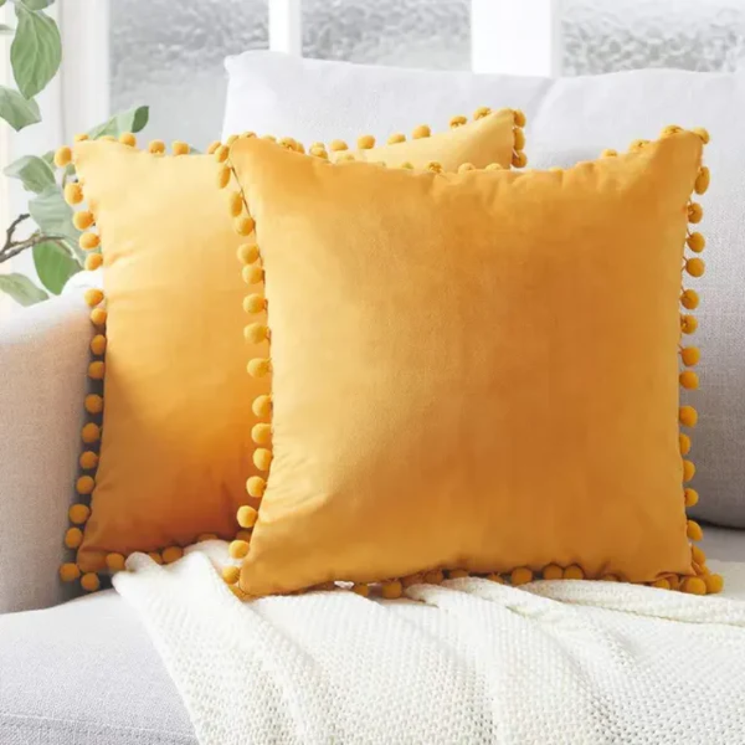 Bellamy Pom Pom Pillow Covers – Decorative Throw Cushion Cover Set White Cotton Linen Living Room Bedroom
