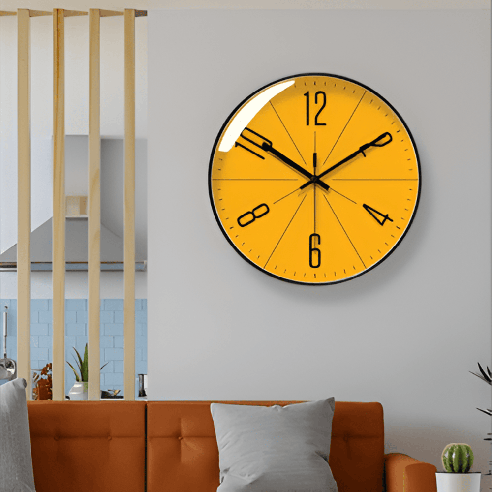 Solari Burst Wall Clock – Modern Silent Non-Ticking Yellow Round Decorative Living Room Bedroom Office
