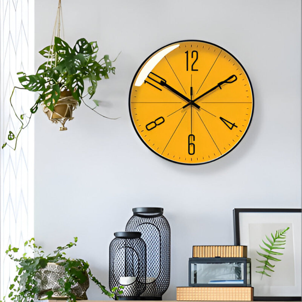 Solari Burst Wall Clock – Modern Silent Non-Ticking Yellow Round Decorative Living Room Bedroom Office