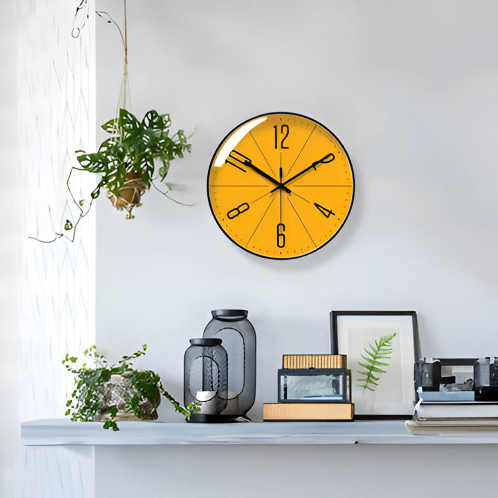 Solari Burst Wall Clock – Modern Silent Non-Ticking Yellow Round Decorative Living Room Bedroom Office