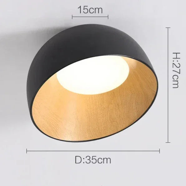 Timbrel Flush Mount Ceiling Light – Modern Black Wood Grain LED Round Living Room Bedroom Decorative Lighting