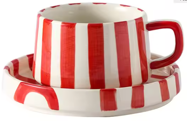 Amoré Ceramic Coffee Mug Set – Handpainted Heart Polka Dot Novelty Cup Large Handle Kitchen Dining