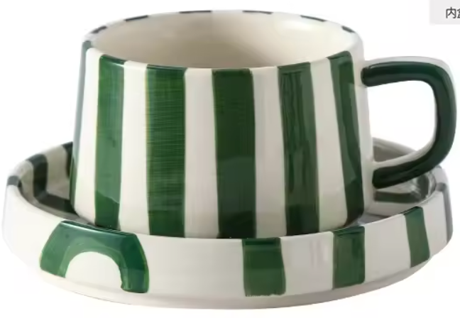 Amoré Ceramic Coffee Mug Set – Handpainted Heart Polka Dot Novelty Cup Large Handle Kitchen Dining