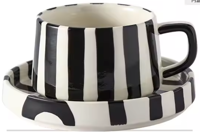 Amoré Ceramic Coffee Mug Set – Handpainted Heart Polka Dot Novelty Cup Large Handle Kitchen Dining