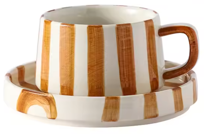 Amoré Ceramic Coffee Mug Set – Handpainted Heart Polka Dot Novelty Cup Large Handle Kitchen Dining