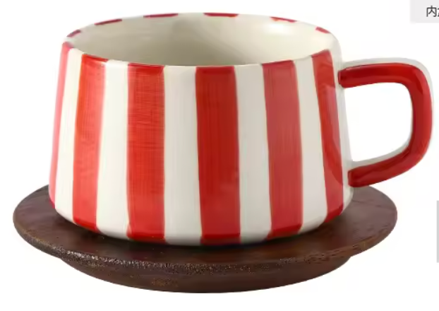 Amoré Ceramic Coffee Mug Set – Handpainted Heart Polka Dot Novelty Cup Large Handle Kitchen Dining