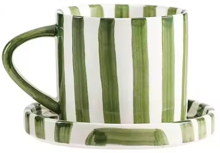 Amoré Ceramic Coffee Mug Set – Handpainted Heart Polka Dot Novelty Cup Large Handle Kitchen Dining