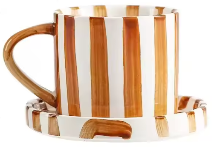 Amoré Ceramic Coffee Mug Set – Handpainted Heart Polka Dot Novelty Cup Large Handle Kitchen Dining