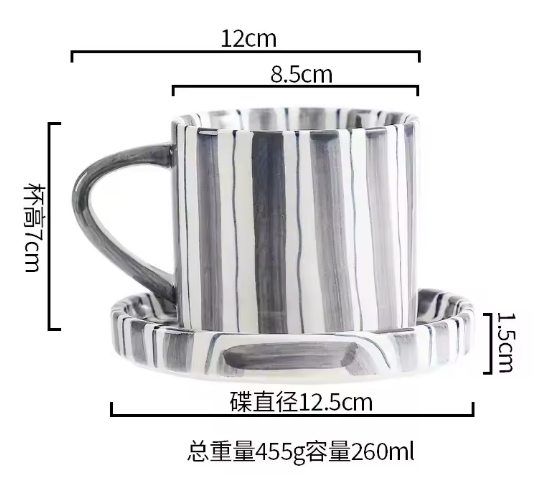 Amoré Ceramic Coffee Mug Set – Handpainted Heart Polka Dot Novelty Cup Large Handle Kitchen Dining