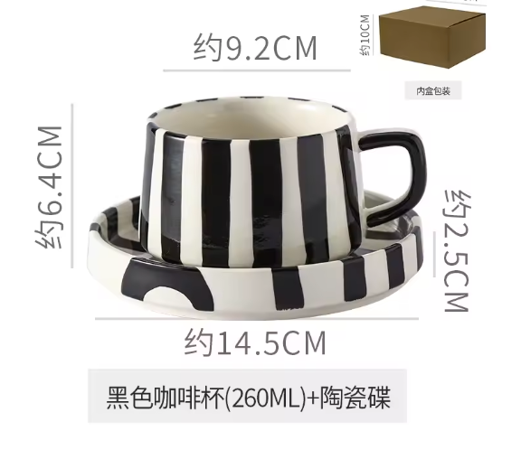 Amoré Ceramic Coffee Mug Set – Handpainted Heart Polka Dot Novelty Cup Large Handle Kitchen Dining