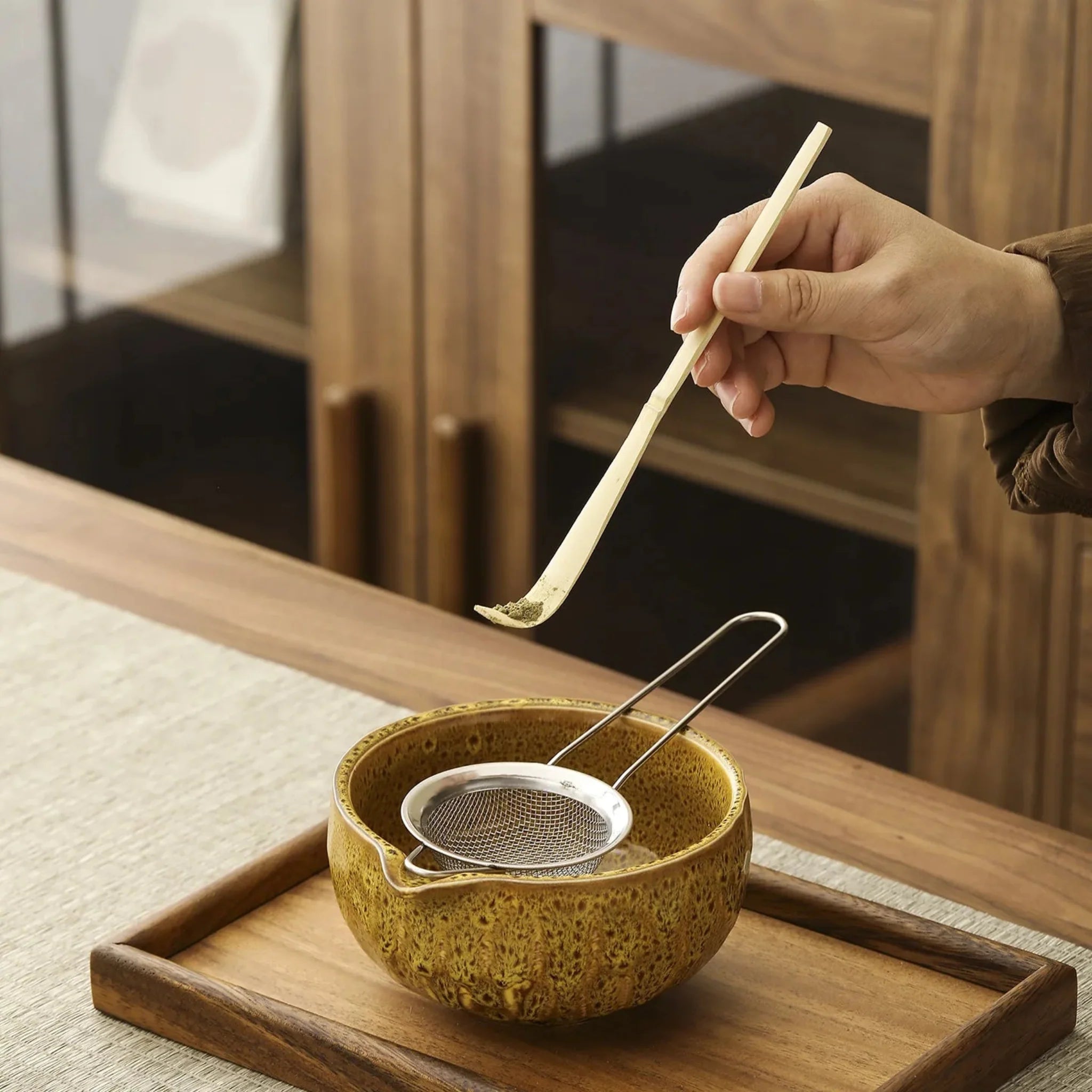 HanaKō Matcha Ceremony Set – Japanese Tea Ceremony Kit Bamboo Whisk Bowl Strainer Scoop 5-Piece Gift