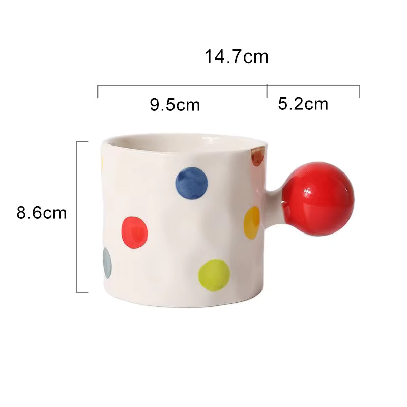 Amoré Ceramic Coffee Mug – Handpainted Heart Polka Dot Novelty Cup Large Handle Kitchen Dining