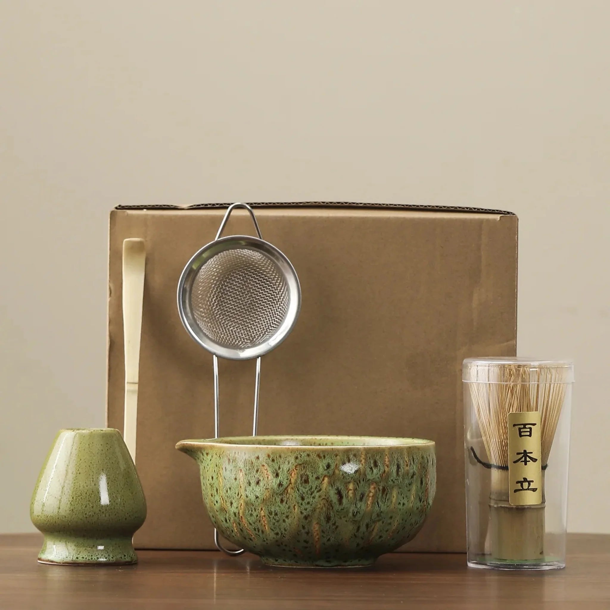 HanaKō Matcha Ceremony Set – Japanese Tea Ceremony Kit Bamboo Whisk Bowl Strainer Scoop 5-Piece Gift