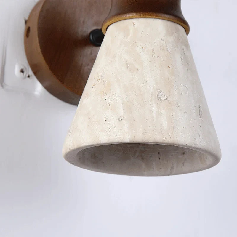 Cavallo Natural Stone Wall Sconce – Handcrafted Concrete Shade Wood Backplate Decorative Lighting Bedroom