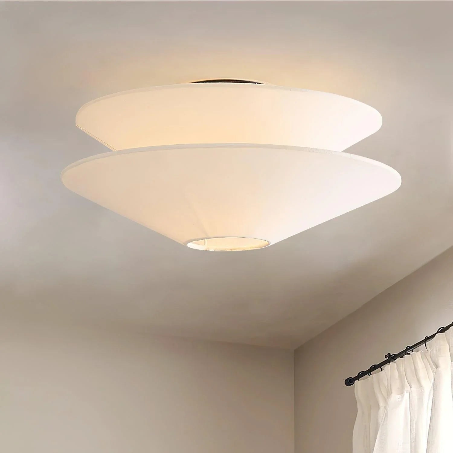 Dual Cone Flush Mount Ceiling Light – Fabric Layered Modern Fixture