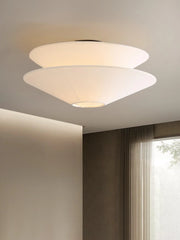 Dual Cone Flush Mount Ceiling Light – Fabric Layered Modern Fixture