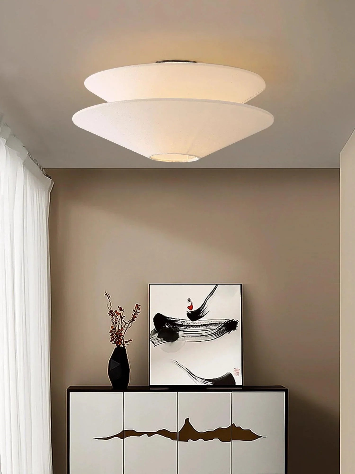 Dual Cone Flush Mount Ceiling Light – Fabric Layered Modern Fixture