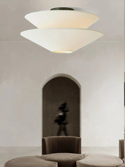 Dual Cone Flush Mount Ceiling Light – Fabric Layered Modern Fixture