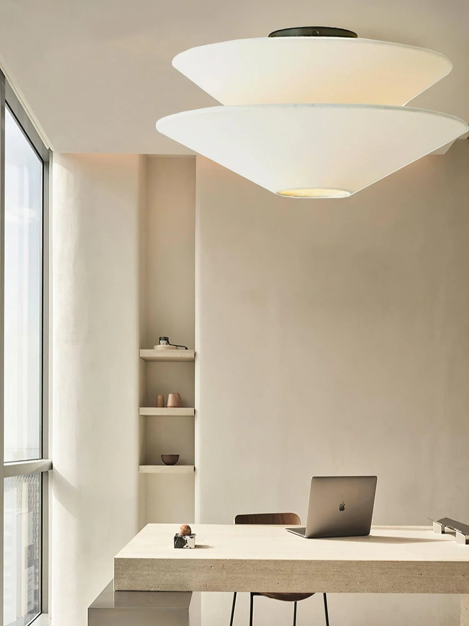 Dual Cone Flush Mount Ceiling Light – Fabric Layered Modern Fixture