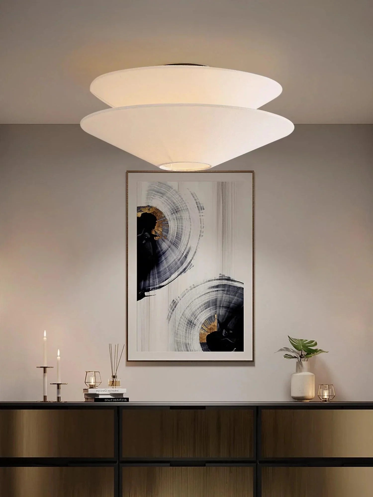Dual Cone Flush Mount Ceiling Light – Fabric Layered Modern Fixture
