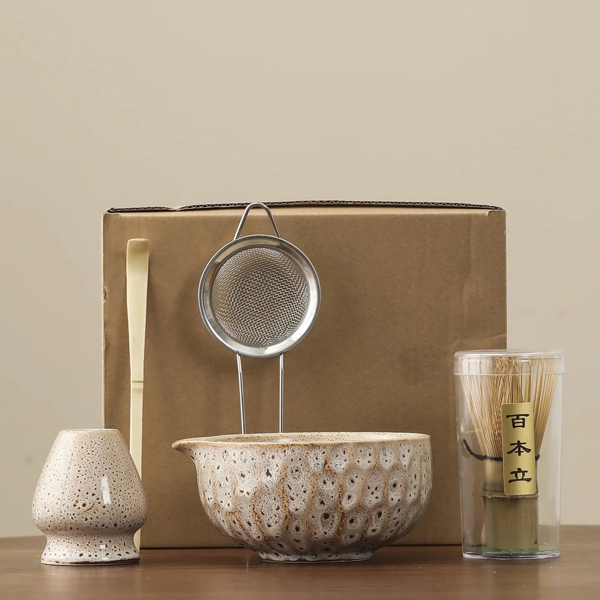 HanaKō Matcha Ceremony Set – Japanese Tea Ceremony Kit Bamboo Whisk Bowl Strainer Scoop 5-Piece Gift