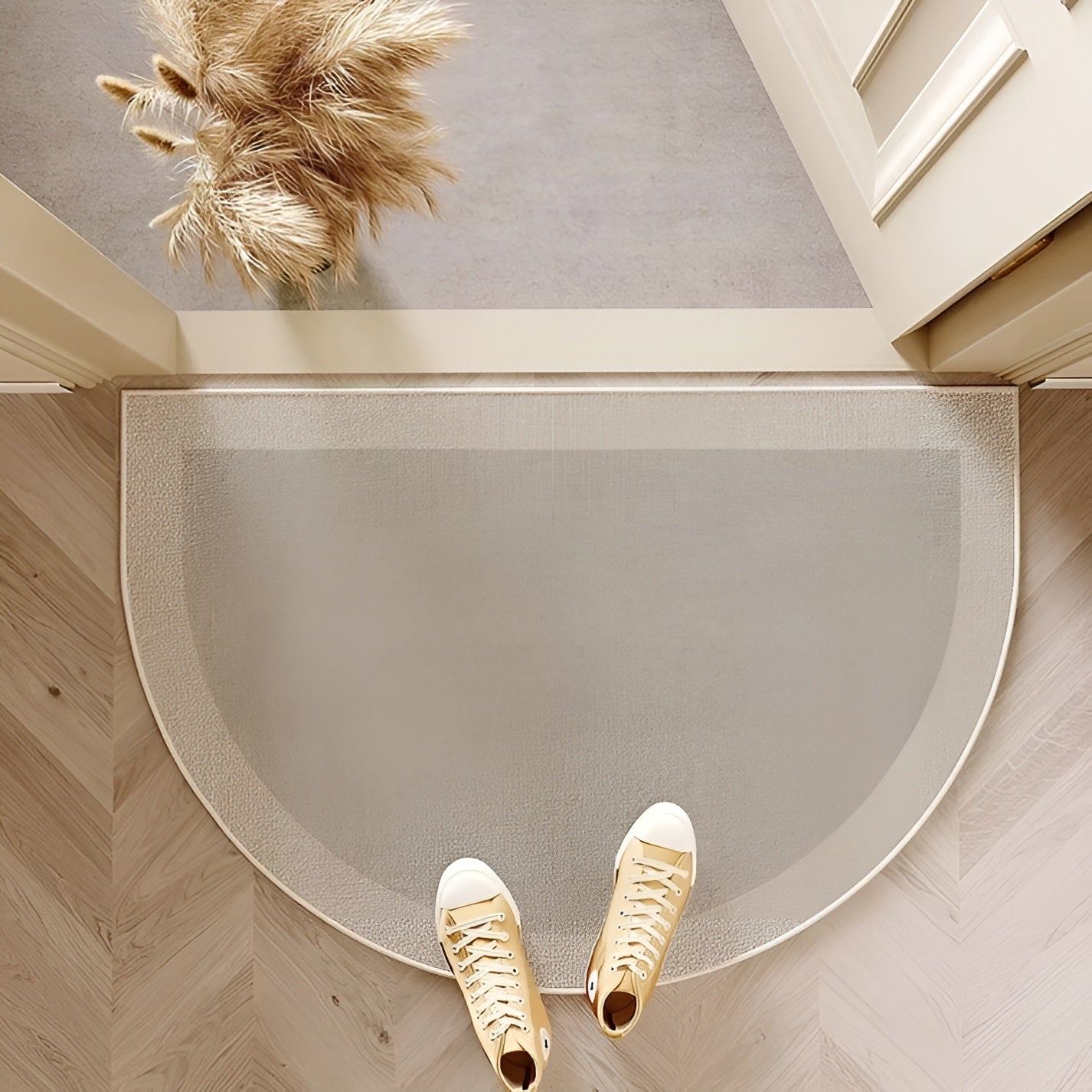 Linova Semicircle Doormat – Geometric Textured Entry Rug Modern Indoor Outdoor Non-Slip Entryway