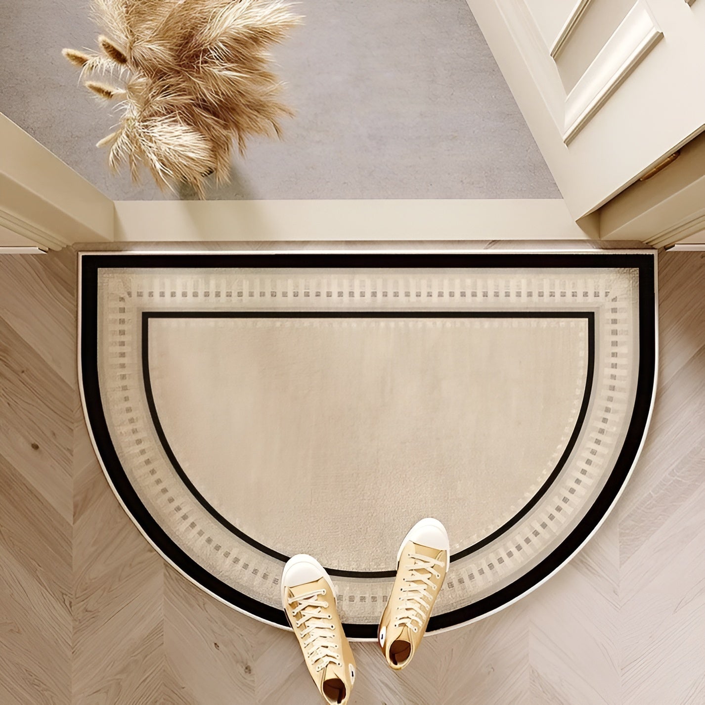 Linova Semicircle Doormat – Geometric Textured Entry Rug Modern Indoor Outdoor Non-Slip Entryway