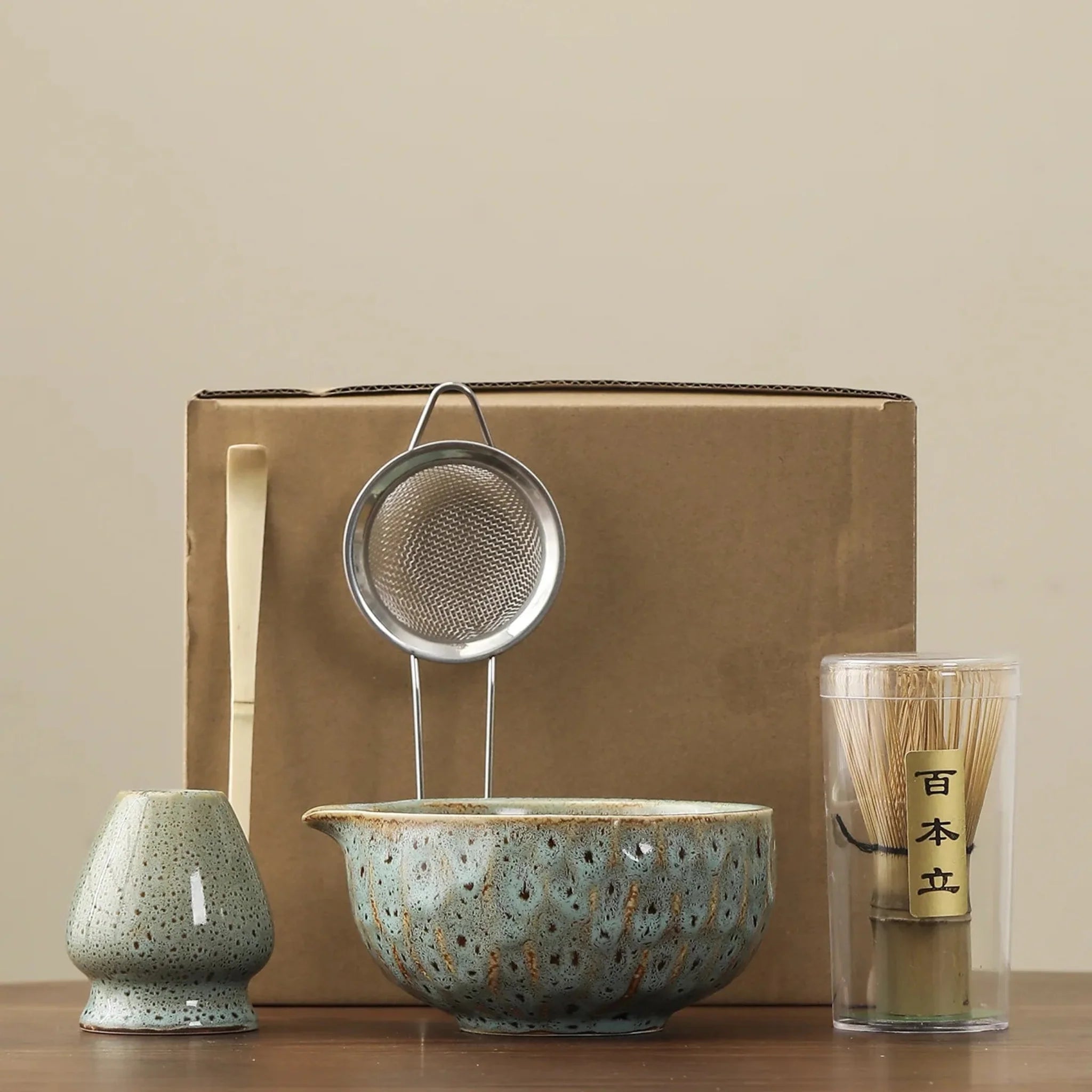 HanaKō Matcha Ceremony Set – Japanese Tea Ceremony Kit Bamboo Whisk Bowl Strainer Scoop 5-Piece Gift