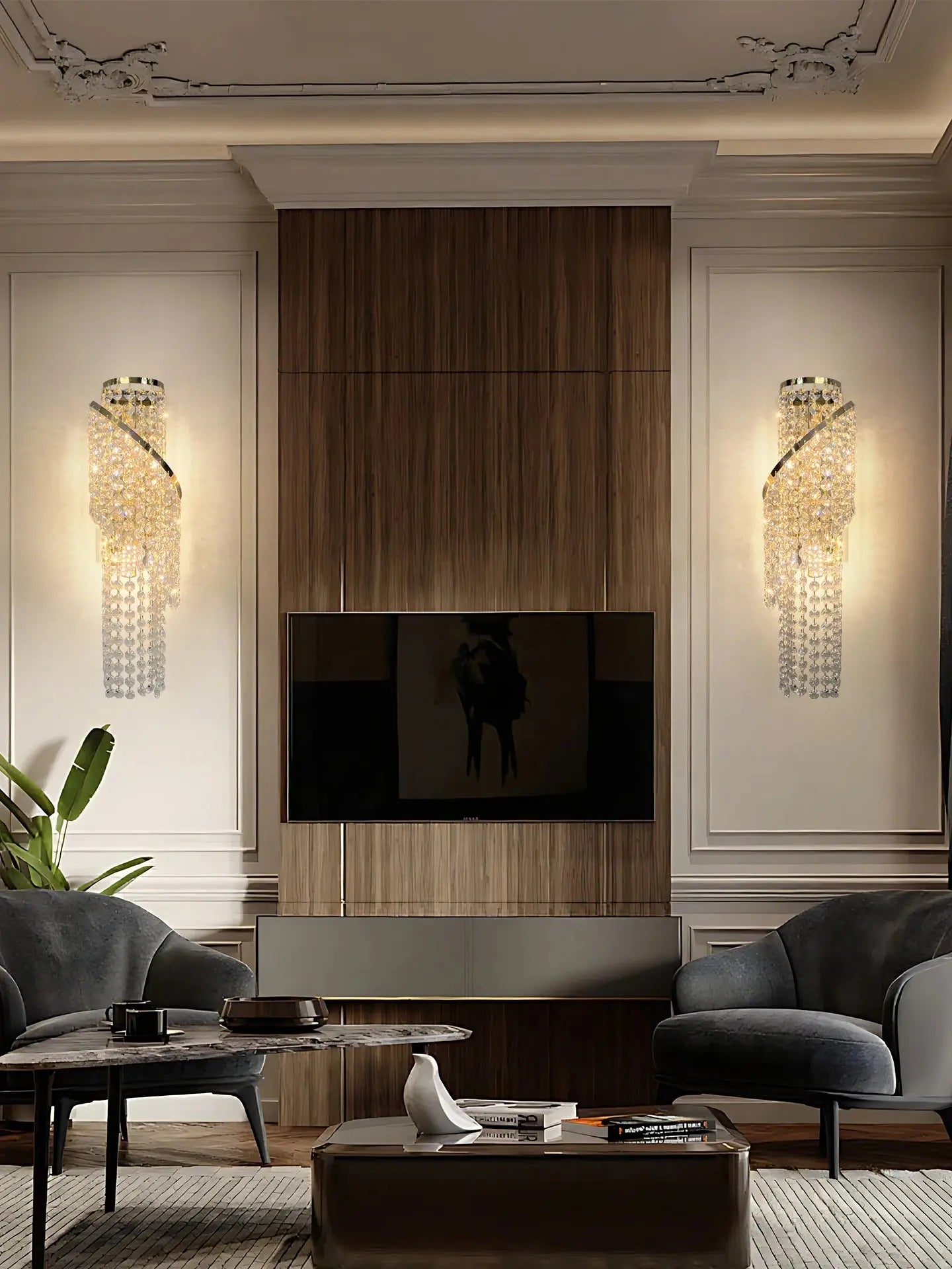 Seraphina Spiral Crystal Wall Lamp – Modern LED Gold Crystal Wall Lighting Fixture