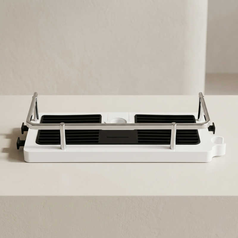 Stratum Slide Shower Caddy – Adjustable Bathroom Organizer Storage Rack White Black Plastic
