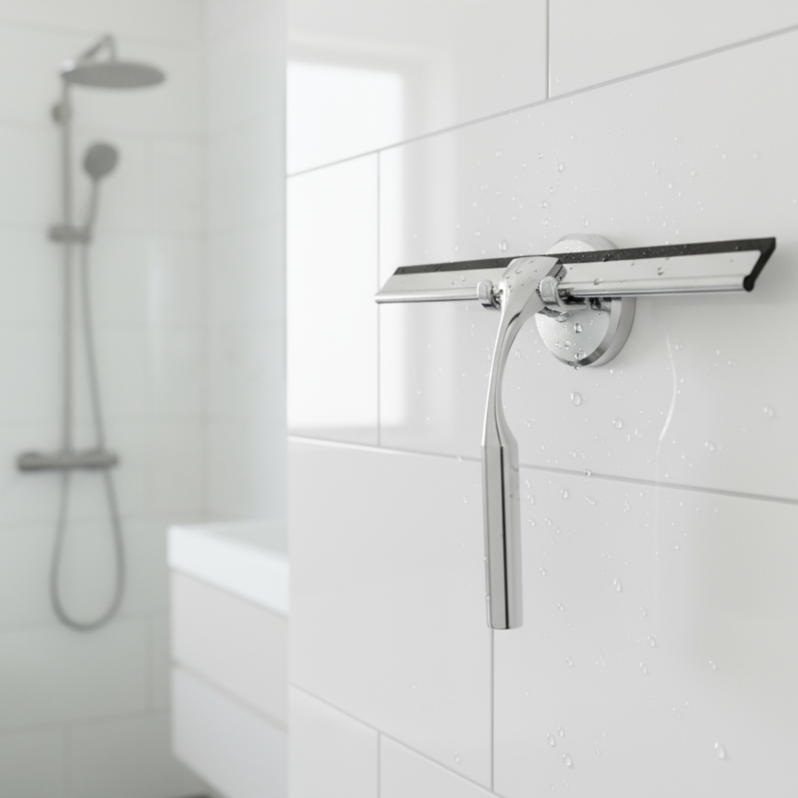 Chromen Blade Shower Squeegee – Chrome Bathroom Window Glass Tile Mirror Cleaning Tool Suction Holder