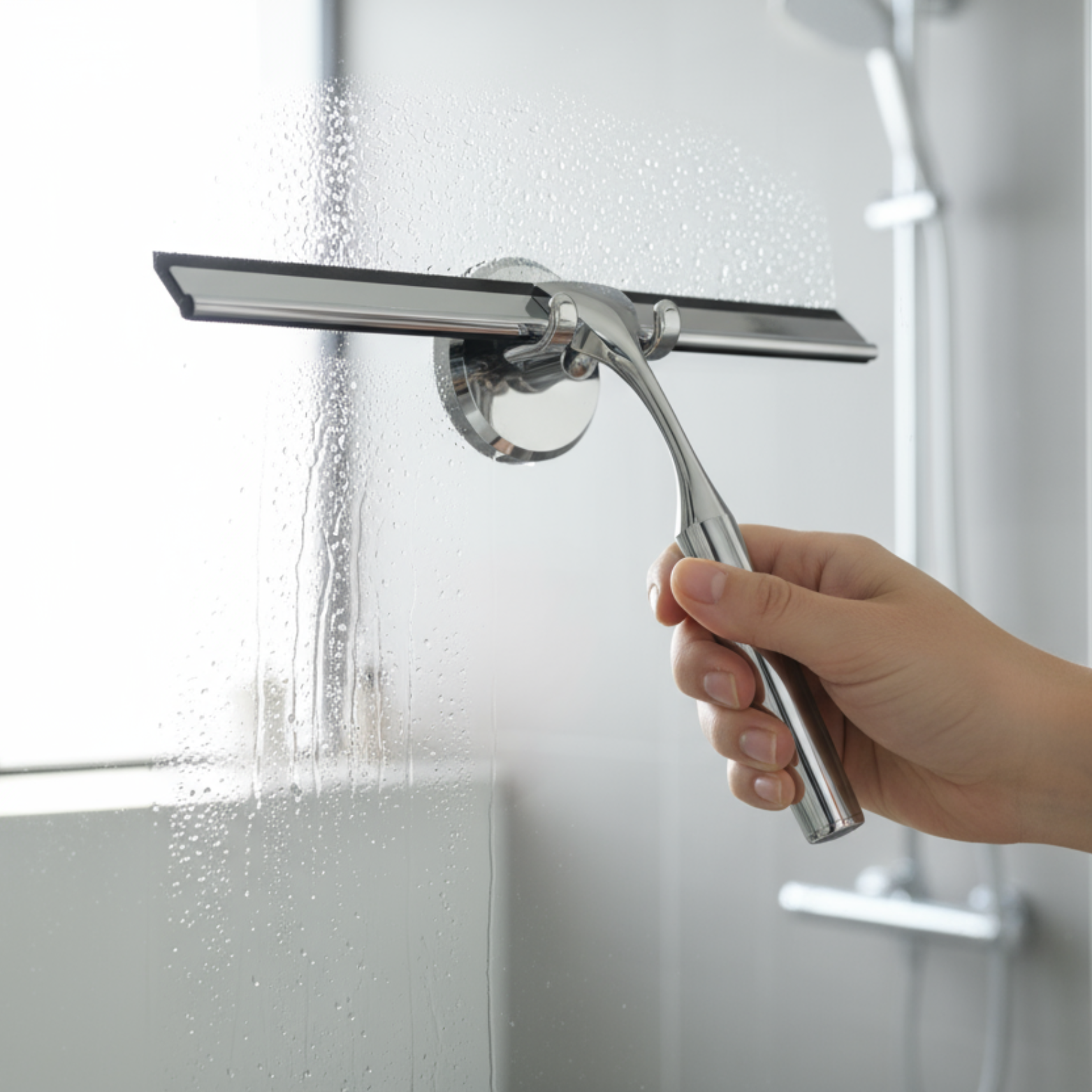 Chromen Blade Shower Squeegee – Chrome Bathroom Window Glass Tile Mirror Cleaning Tool Suction Holder