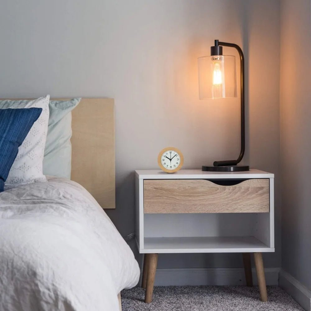 Orblen Desk Clock – Round Wood Analog Alarm Clock Silent Bedroom Bedside Table Decor