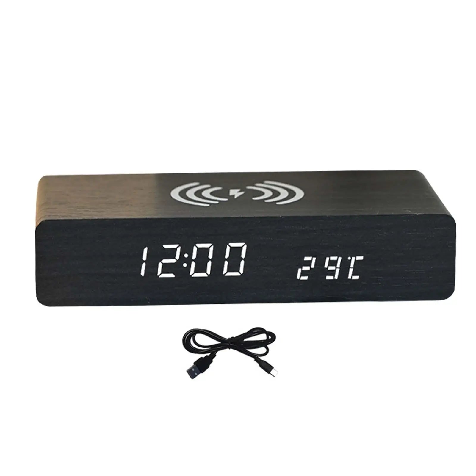 Voltric Wireless Charging Alarm Clock – Digital LED Display Wooden Temperature USB Bedside Charging Station