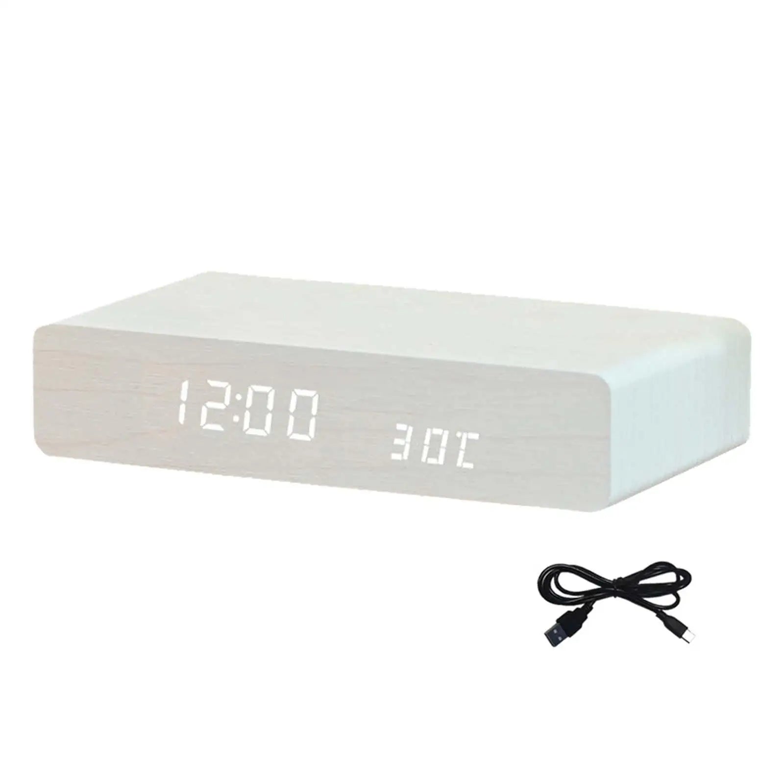 Voltric Wireless Charging Alarm Clock – Digital LED Display Wooden Temperature USB Bedside Charging Station