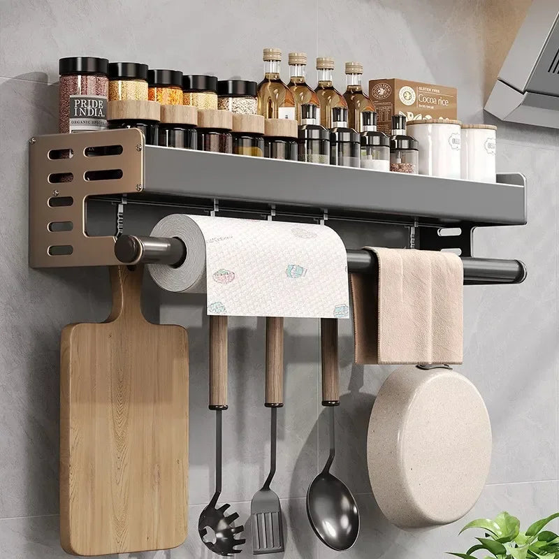 Ferris Glide Kitchen Wall Rack – Wall Mounted Spice Rack Paper Towel Holder Utensil Storage Organizer