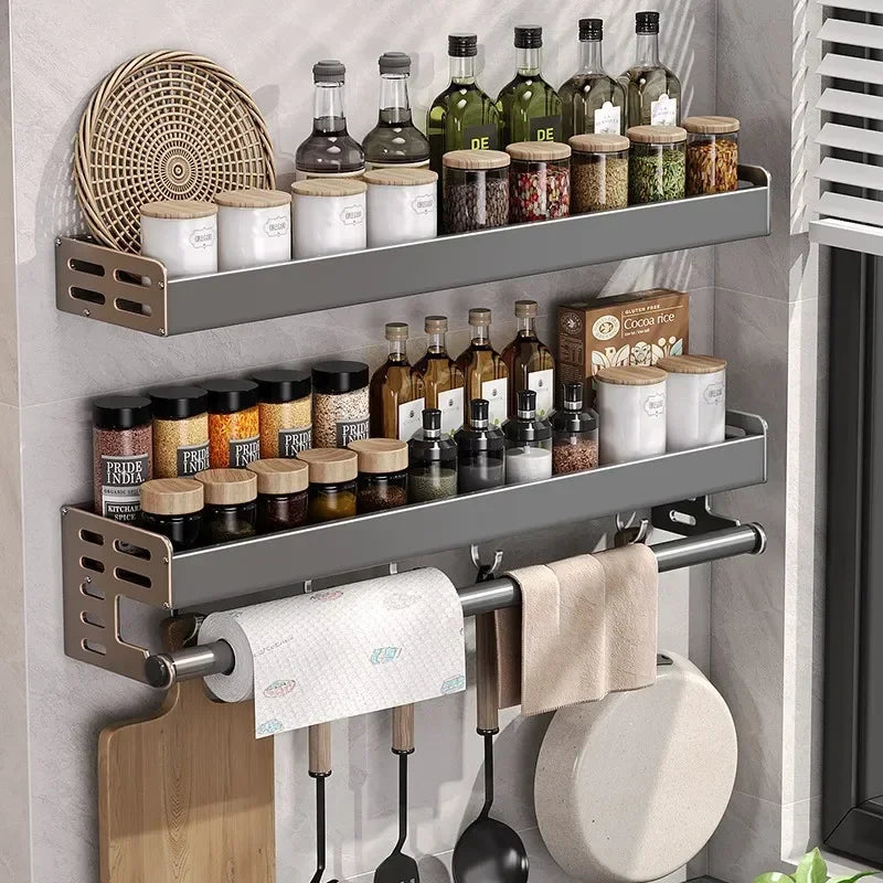 Ferris Glide Kitchen Wall Rack – Wall Mounted Spice Rack Paper Towel Holder Utensil Storage Organizer