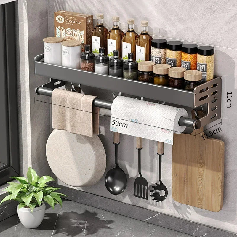 Ferris Glide Kitchen Wall Rack – Wall Mounted Spice Rack Paper Towel Holder Utensil Storage Organizer