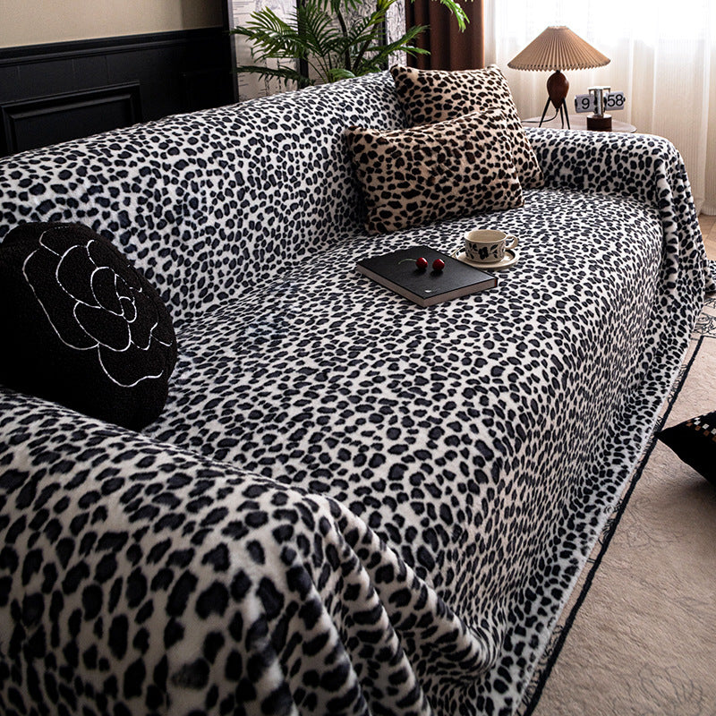 Savara Leopard Sofa Cover – Plush Animal Print Couch Slipcover Living Room Furniture Protector