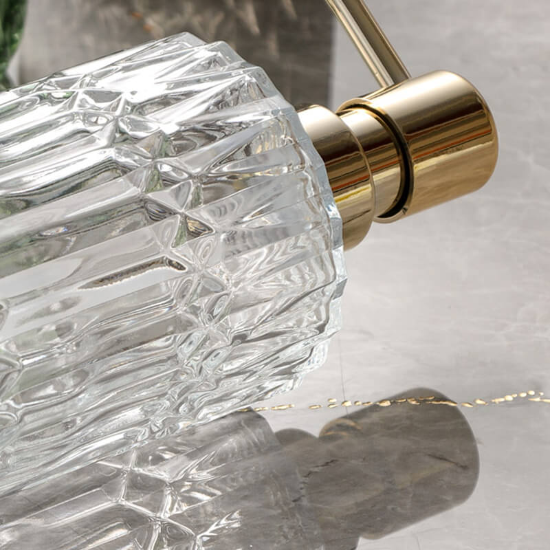 Prismelle Glass Soap Dispenser – Crystal Cut Design Gold Brass Pump Luxury Bathroom Kitchen Countertop